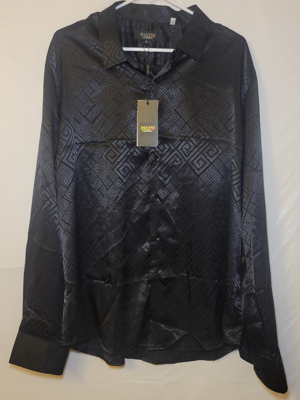 Pavini Black Satin Geometric Dress Shirt